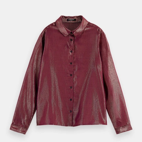 Scotch & Soda Cotton/Lurex Regular Fit Button Down Shirt in Aubergine. - Picture 8 of 13
